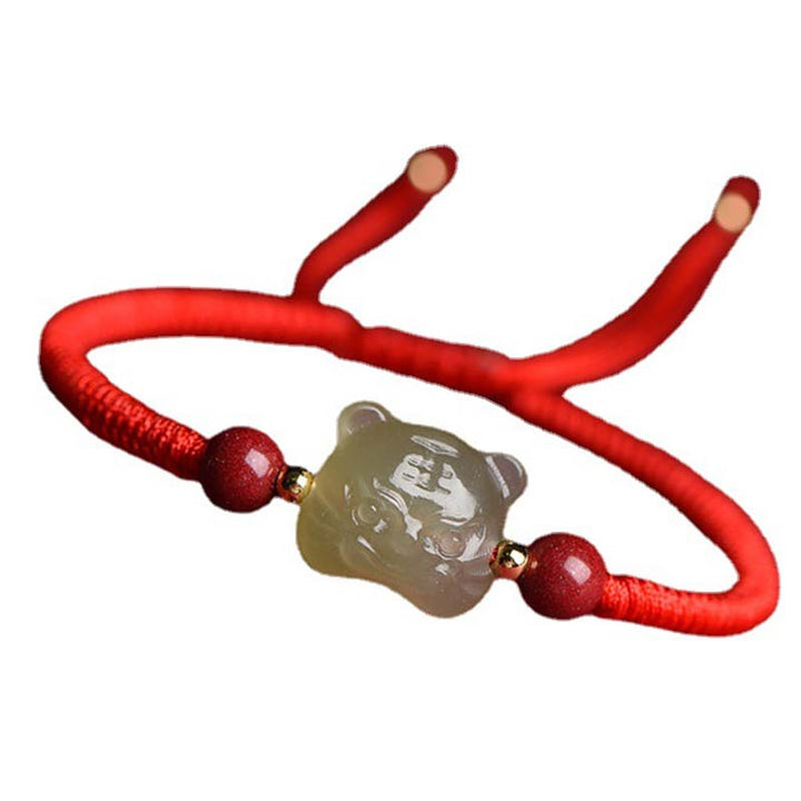 Bransoletka z jadeitu i cynobru z Buddha Stones, szczęście, tygrys
