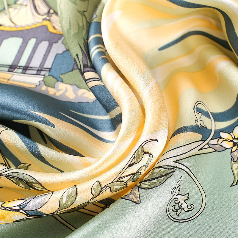 Buddha Stones Scena pasterska Balon na gorące powietrze Wiosenne kwiaty 100% jedwabiu morwowego Chusta na szyję - image 2