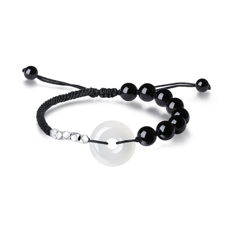 Buddha Stones 925 Sterling Silver Black Obsidian Agat Peace Buckle Strength
