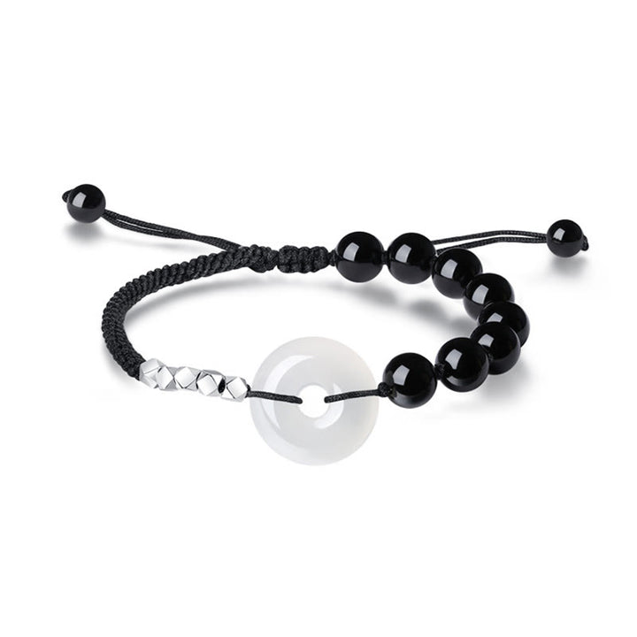 Buddha Stones 925 Sterling Silver Black Obsidian Agat Peace Buckle Strength