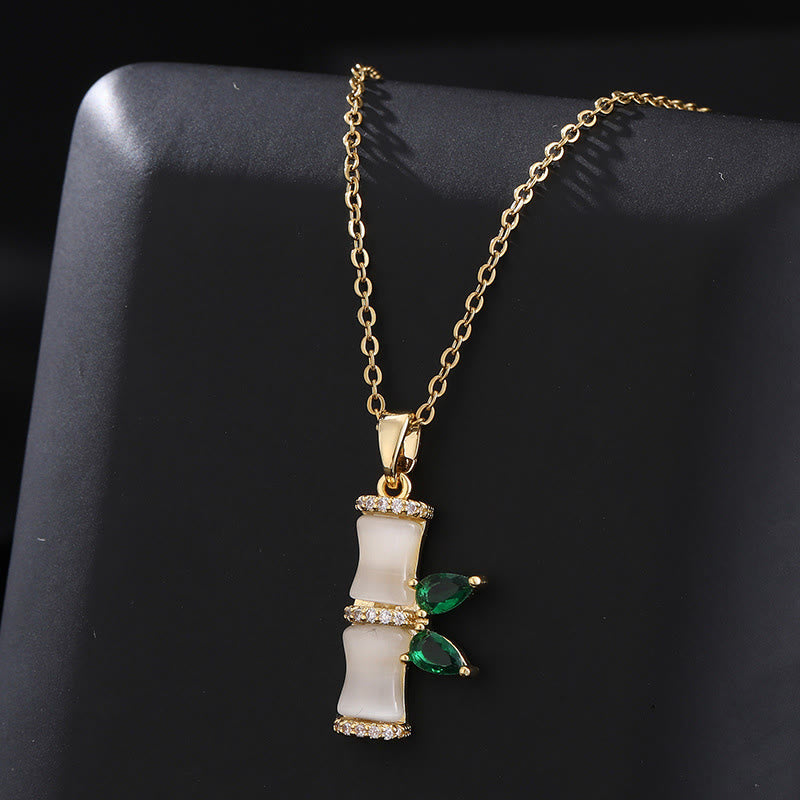 Buddha Stones 18K pozłacane chalcedonem bambusowymi cyrkoniami naszyjnik harmonijny wisiorek
