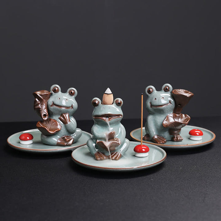 Medytacyjna Żaba Ceramiczny Lotos Uzdrawiający Kadzidełko