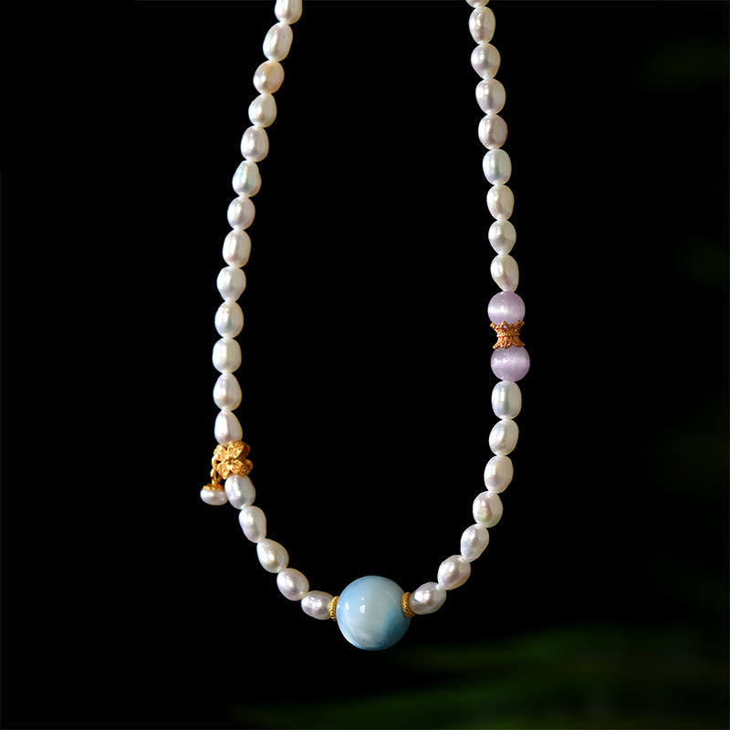 Buddha Stones 925 Srebro Sterlingowe Naturalne Perły Larimar Naszyjnik Wisiorek Szczerość