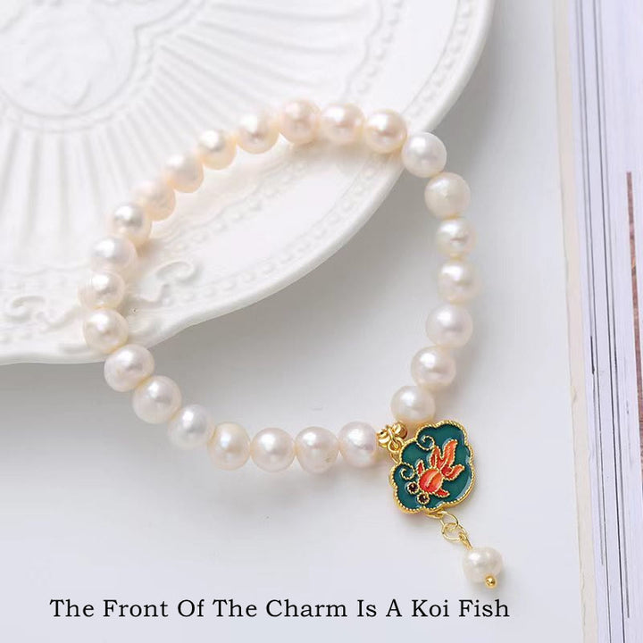 Bransoletka z pereł naturalnych Lotus Koi Fish Goldfish Optimism Charm