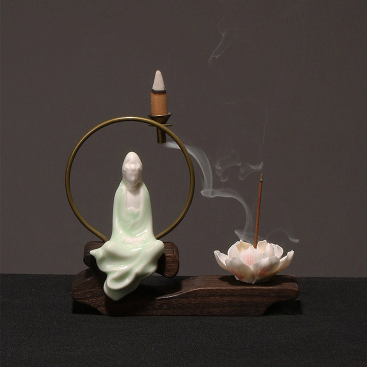 Buddha Stones Ceramiczny Lotos Uzdrawiająca Medytacja Kadzielnica Dekoracja