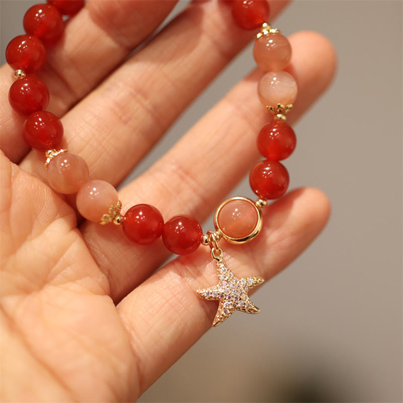 Bransoletka Sun Stone Peach Moonstone Red Agat Crystal Star Wealth
