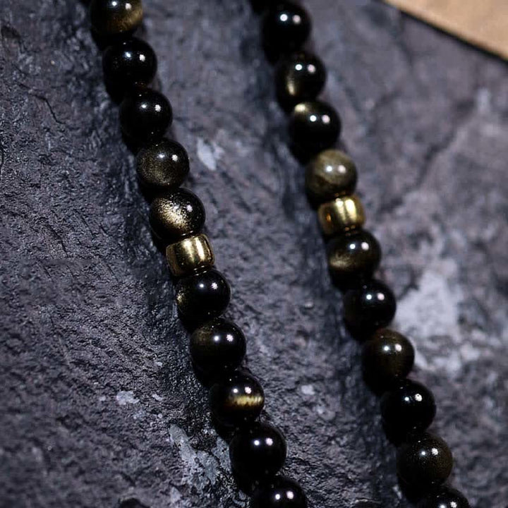 Buddha Stones 108 Mala Beads Złoty połysk Obsydian Tygrysie Oko Orle Oko Kamień Bransoletka Bogactwa