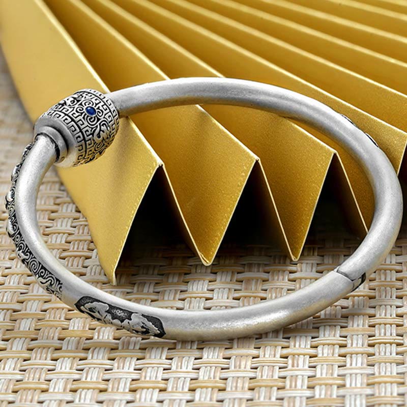 Buddha Stones 990 Srebro Sterling Tybetańskie Pomyślne Chmury Om Mani Padme Hum Grawerowana Bransoletka Kreatywności Bangle
