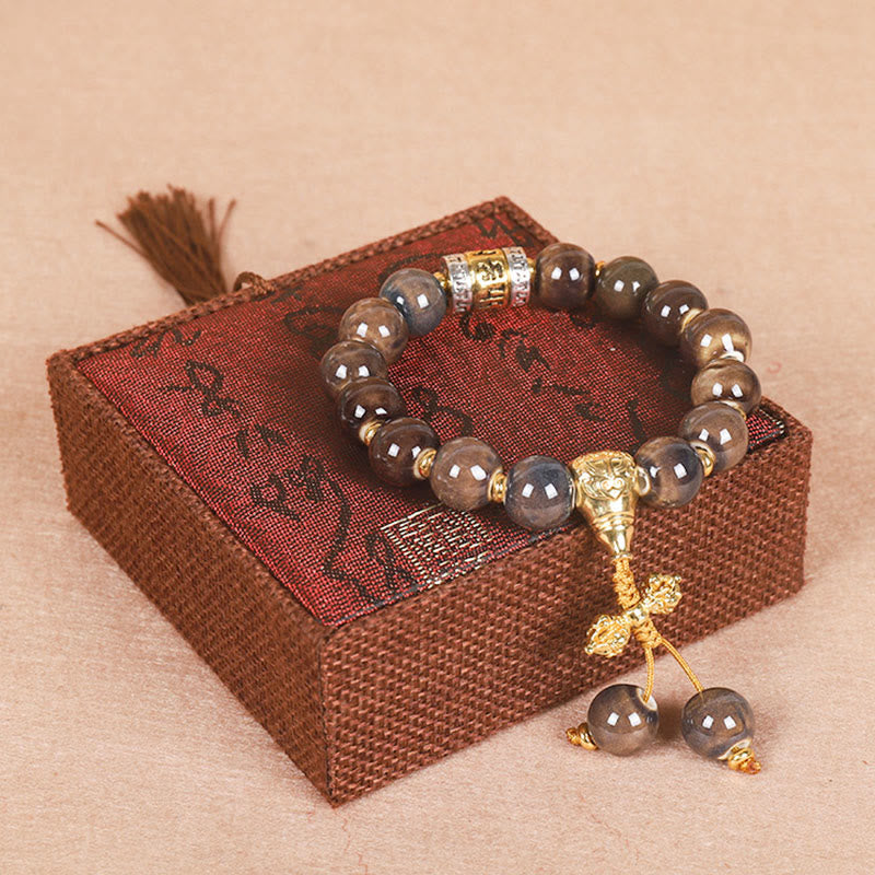 Buddha Stones Tybet Om Mani Padme Hum Koło Modlitewne Dorje Vajra Grawerowane Szklane Koraliki Bransoletka Mądrości