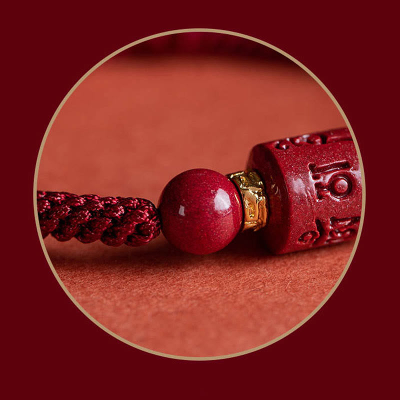Buddha Stones Tybet Cynober Om Mani Padme Hum Grawerowane Błogosławieństwo Bransoletka pleciona
