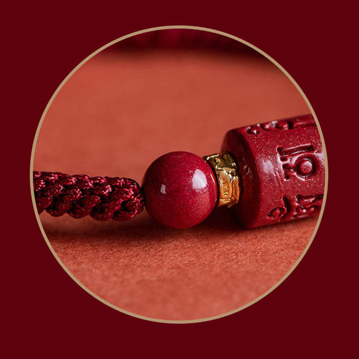 Buddha Stones Tybet Cynober Om Mani Padme Hum Grawerowane Błogosławieństwo Bransoletka pleciona