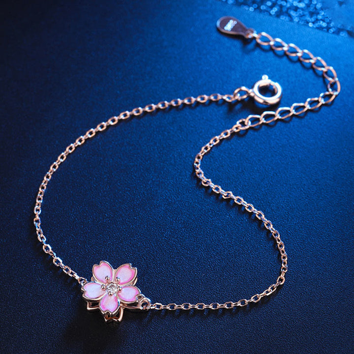 Buddha Stones 925 Srebro Sterlingowe Bransoletka Błogosławieństwo Kwiat Wiśni Obrotowy Łańcuszek Pierścień - image 5