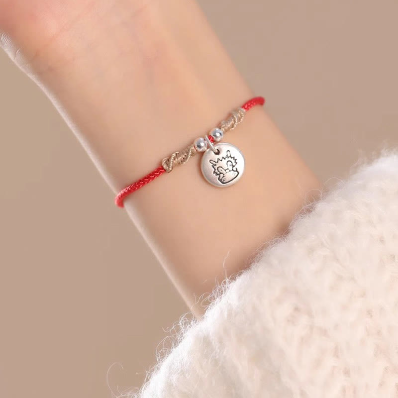 Buddha Stones Ręcznie robione 999 Srebro Sterling Rok Smoka Uroczy Chiński Zodiak Szczęście Pleciona Bransoletka