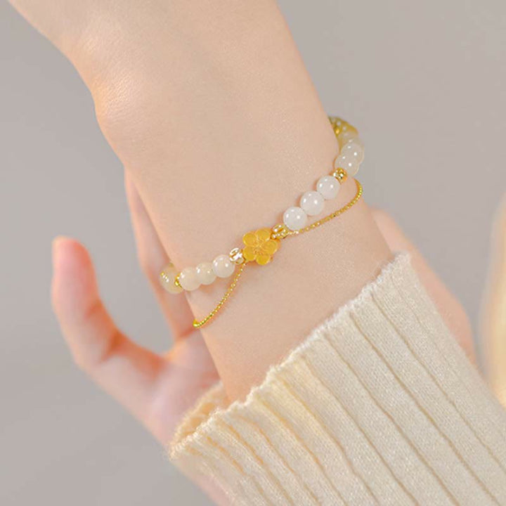 Bransoletka z Buddha Stones 925 ze srebra próby 925 z naturalnego jadeitu Hetian Peach Blossom Luck Chain