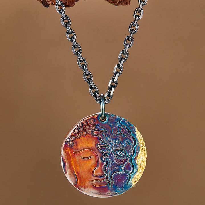 Buddha Stones 999 Srebro Sterlingowe 24K Złoto Pół Demon Pół Budda Współczucie Naszyjnik Wisiorek - image 2