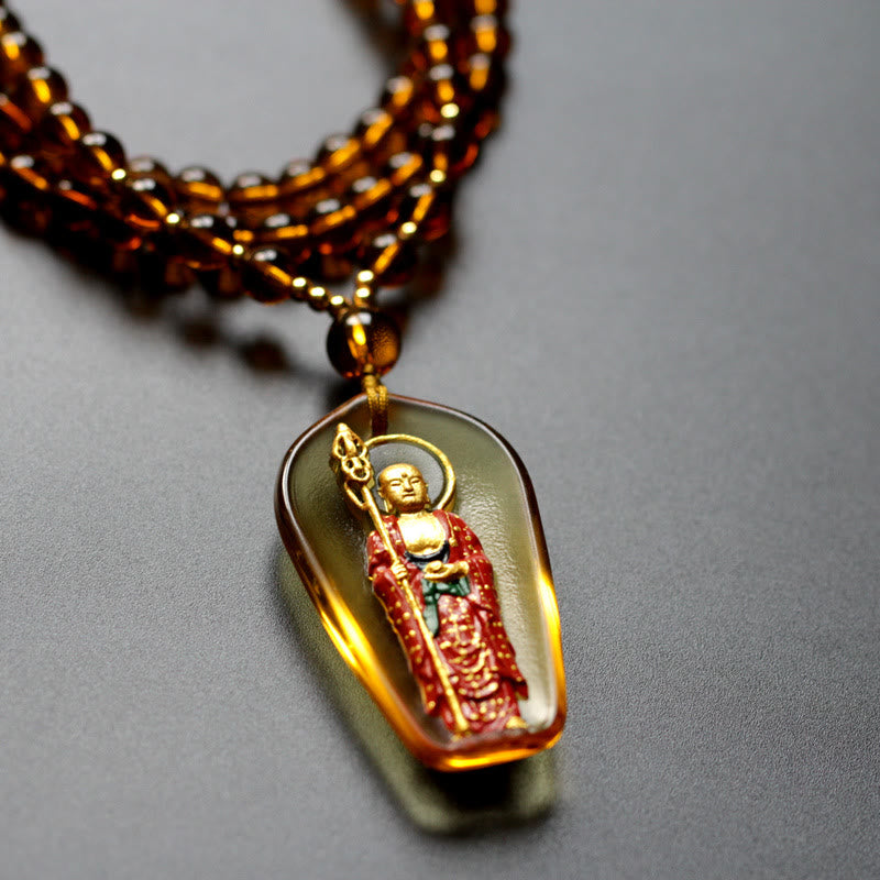 Buddha Stones Ksitigarbha Budda Liuli Kryształowy Amulet Współczucia Naszyjnik Wisiorek - image 2