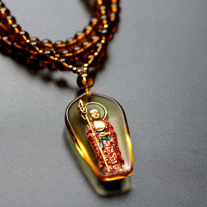 Buddha Stones Ksitigarbha Budda Liuli Kryształowy Amulet Współczucia Naszyjnik Wisiorek - image 2