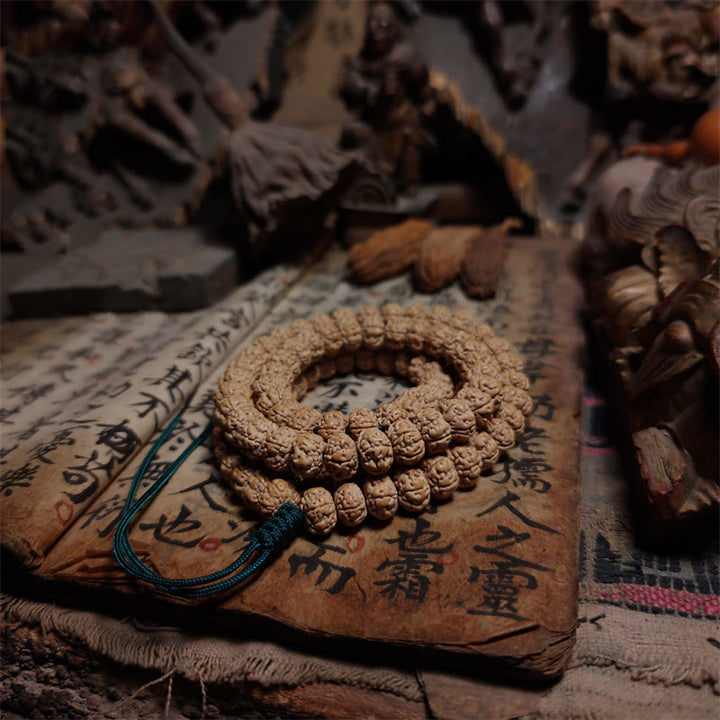 108 Mala Beads Rudraksha Bodhi Seed Luck Wealth Tassel Bransoletka z poczwórnym owinięciem