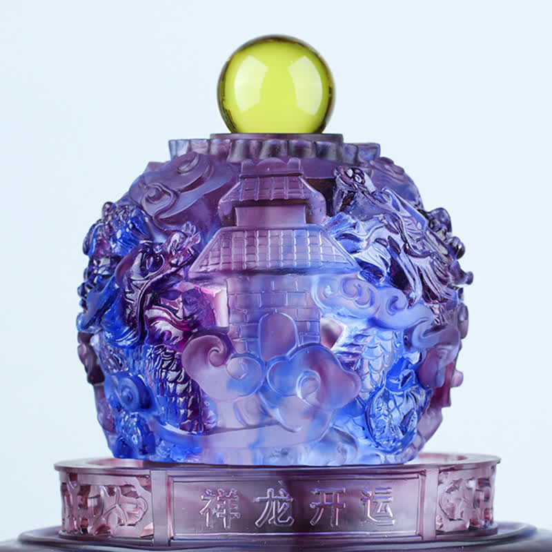 Buddha Stones Feng Shui Pomyślny Smok Ręcznie Robiony Kryształ Liuli Obrotowy Dzieło Sztuki Szczęście Dekoracja Domu i Biura