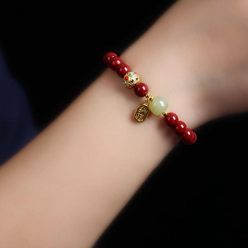 Bransoletka z Buddha Stones Cinnabar Green Aventurine Fortune Protection Charm