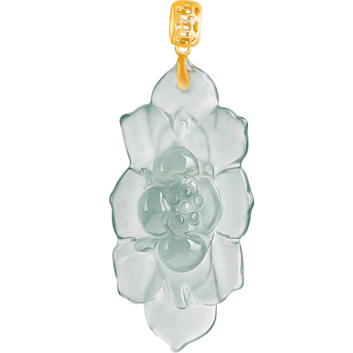 Buddha Stones 18K Złoto Naturalny Jadeit Wzór Lotosu Naszyjnik Wisiorek Dobrobyt - image 10