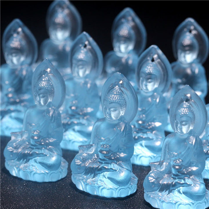 Buddha Stones Niebieski Tathagata Budda Medycyna Budda Liuli Kryształ Spokój Amulet Naszyjnik Wisiorek - image 13