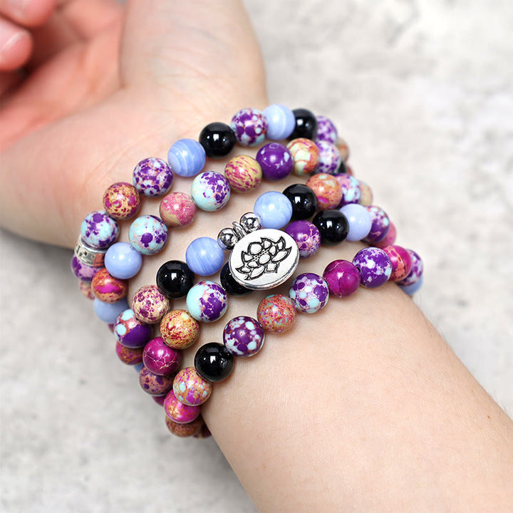 Buddha Stones Naturalne Fioletowe Miano Prawdziwy Kamień Lotos Mala