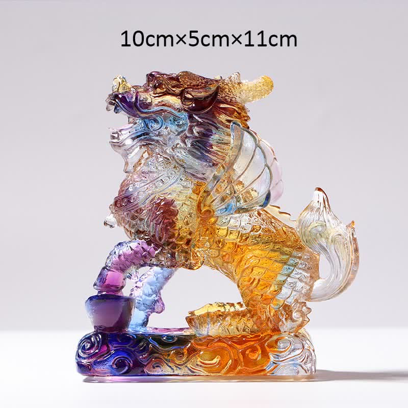Feng Shui Kirin ręcznie robiony kryształowy element sztuki Liuli Fortune Home Office Decoration - Kolorowy - Kirin&Ingot - image 5