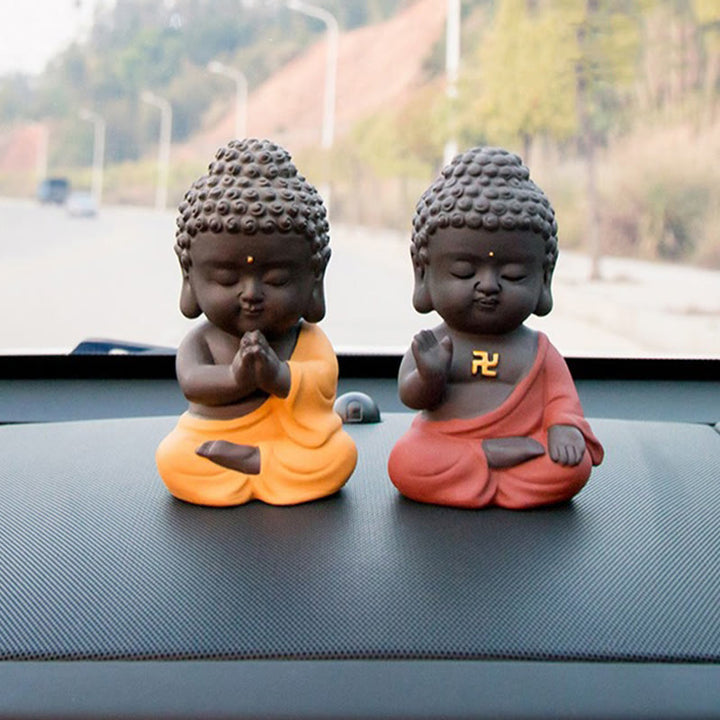 Buddha Stones Mały Budda Spokój Fioletowa Glina Dekoracja Biurka Domowego