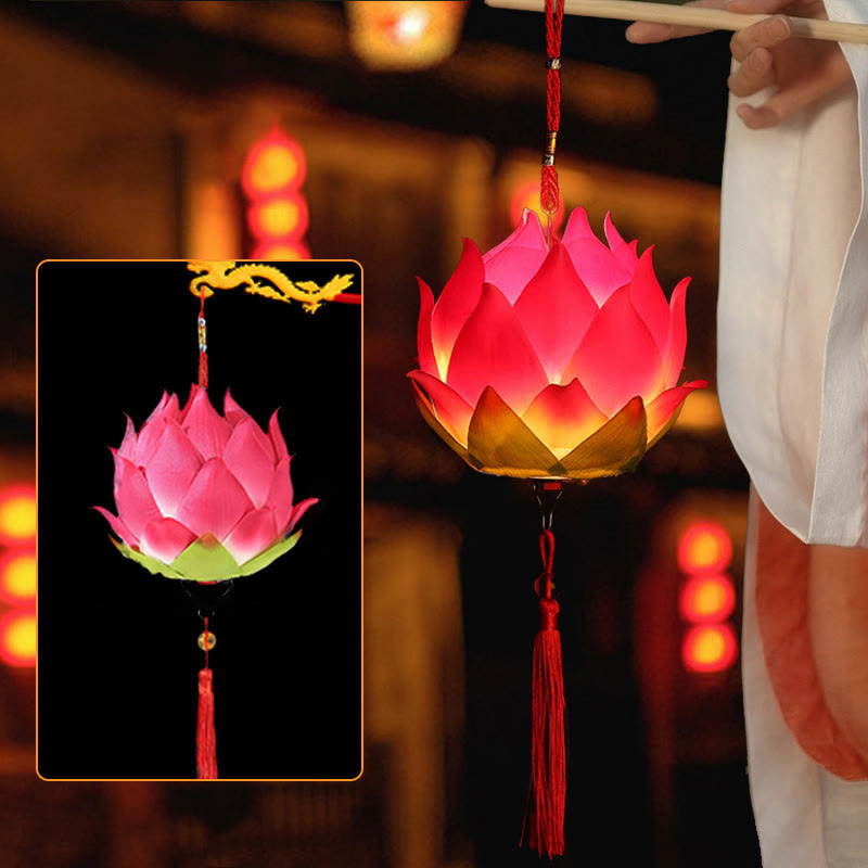 Buddha Stones DIY Kwiat Lotosu Smok Latarnia Lampa Tassel Dekoracja