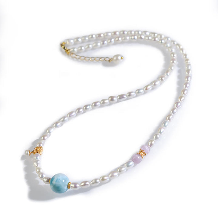 Buddha Stones 925 Srebro Sterlingowe Naturalne Perły Larimar Naszyjnik Wisiorek Szczerość - image 9