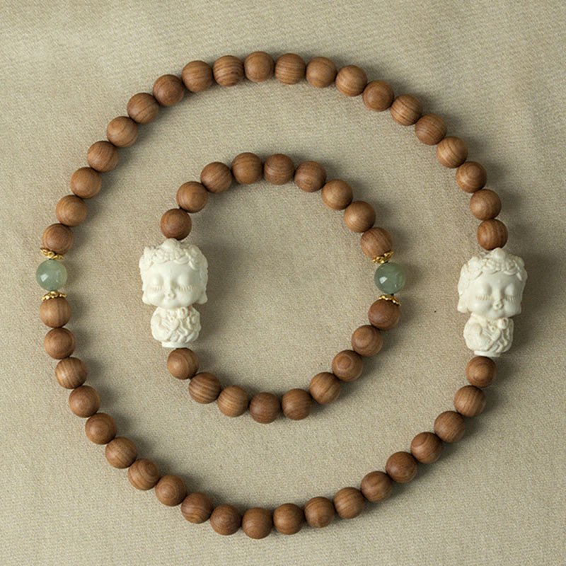 Buddha Stones Sandałowe Hetian Jadeit Ivory Fruit Zielona Tara Bransoletka Ochronna