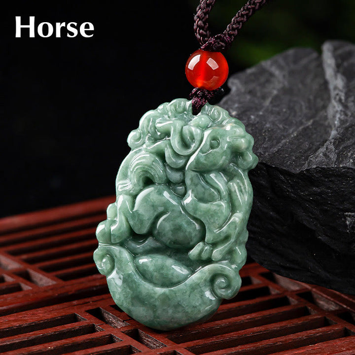 Buddha Stones Naturalny Jadeit 12 Chiński Zodiak Naszyjnik Wisiorek Dobrobytu - Koń - image 20