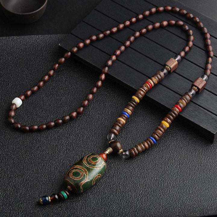 Buddha Stones Turkusowe Koraliki Dzi Koło Modlitewne Naszyjnik Medytacyjny Z Drewna Wenge