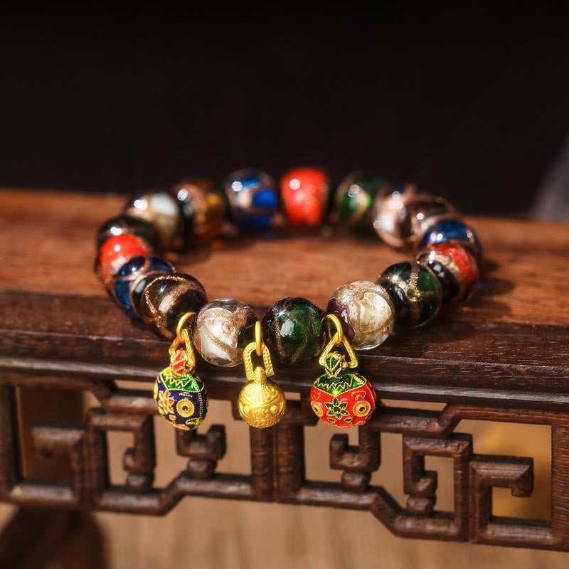 Buddha Stones Pięć Elementów Złota Połykająca Bestia Rodzina Charm Liuli Szklana Koralik Bransoletka Szczęścia
