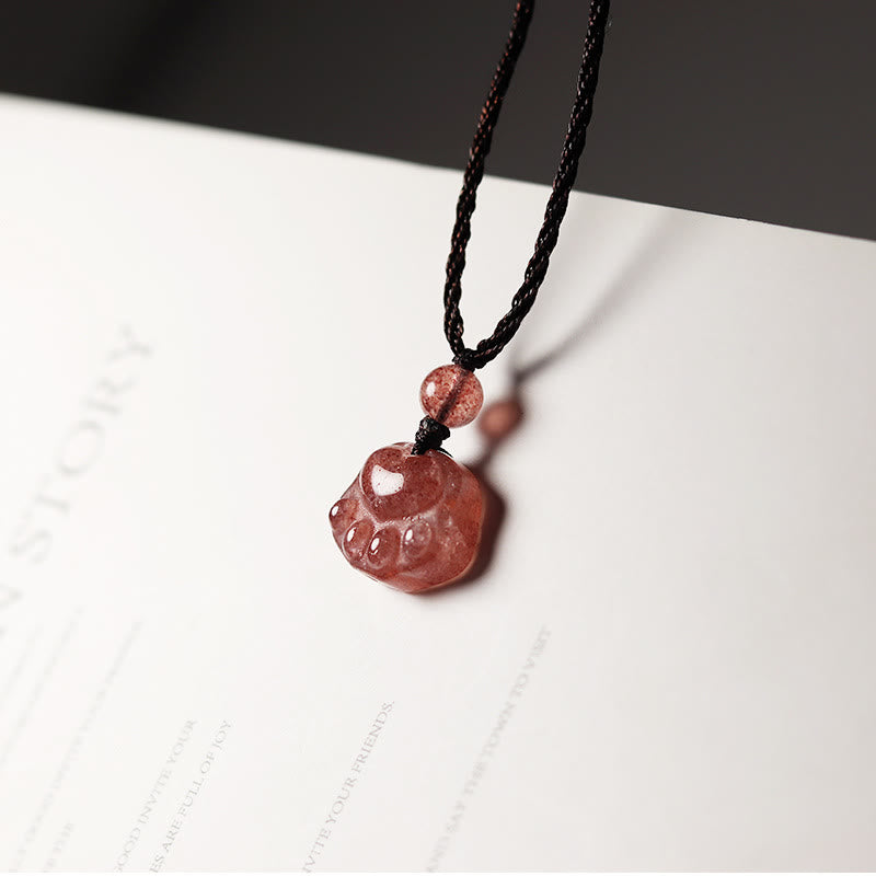 Buddha Stones Kwarc Truskawkowy Piękny Koci Łapa Pazur Uzdrawiający Naszyjnik Wisiorek - Kwarc truskawkowy (miłość♥uzdrawianie) - image 1