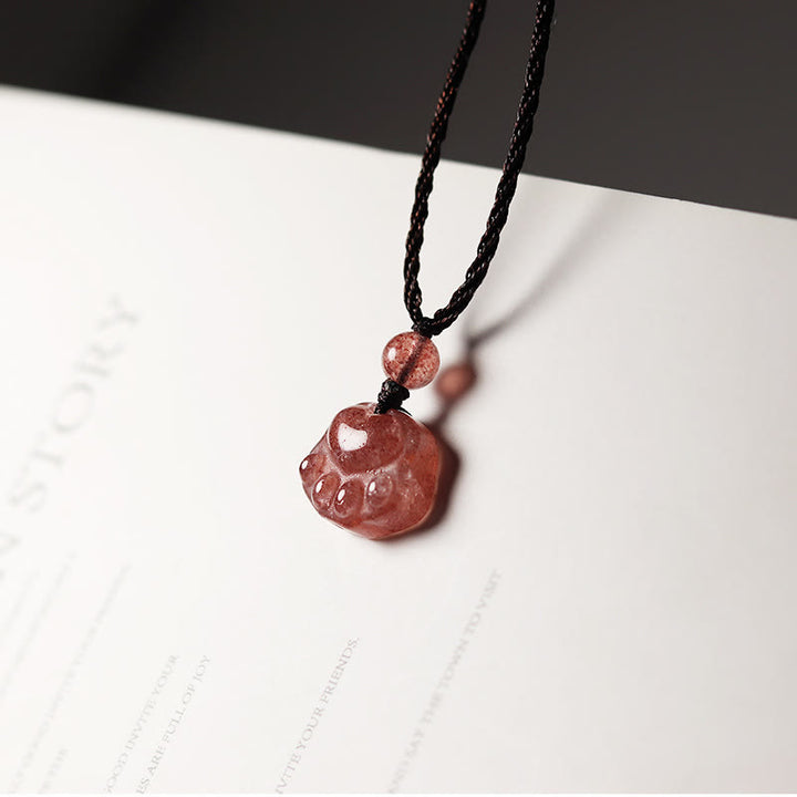 Buddha Stones Kwarc Truskawkowy Piękny Koci Łapa Pazur Uzdrawiający Naszyjnik Wisiorek - Kwarc truskawkowy (miłość♥uzdrawianie) - image 1