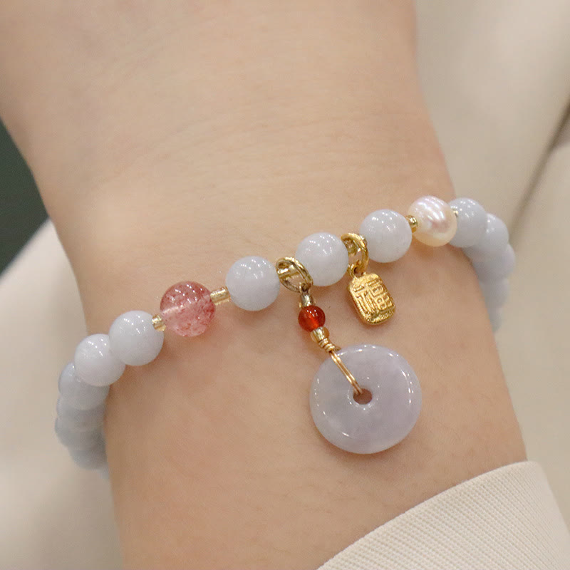 Buddha Stones Naturalny Akwamaryn Chalcedon Spokój Królik Tykwa Kot Bransoletka z zawieszkami - Klamra Pokoju Akwamarynowa Fu Postać - image 12