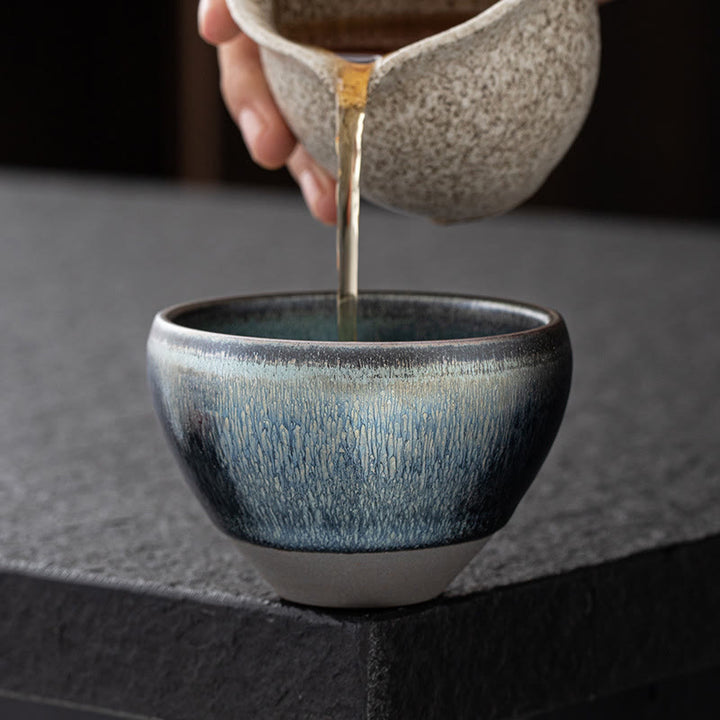 Buddha Stones Vintage Chiński Srebrny Niebieski Jianzhan Kiln Change Porcelanowa filiżanka do herbaty Kung Fu