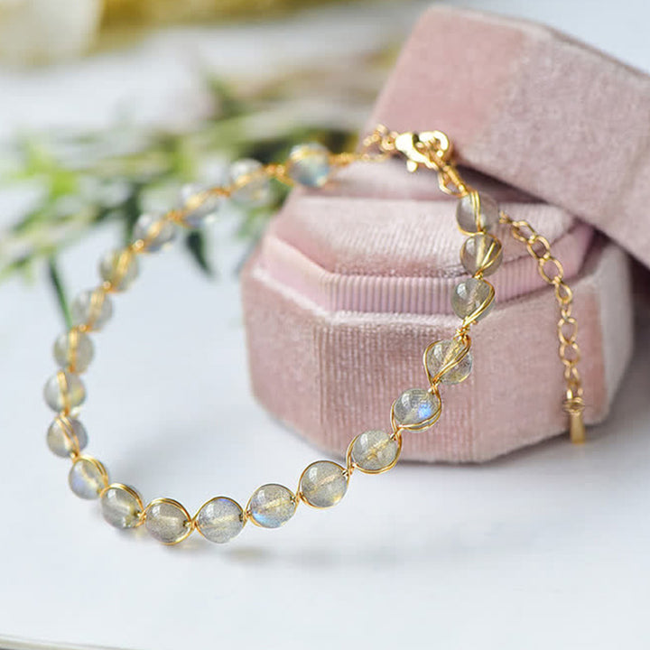 Buddha Stones Natural Moonstone 14K Gold Healing Positive Bransoletka
