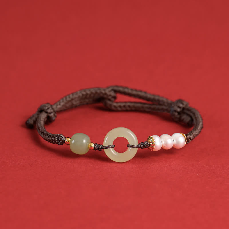 Bransoletka z naturalnych Buddha Stones Hetian Jade Pearl Peace Buckle Luck