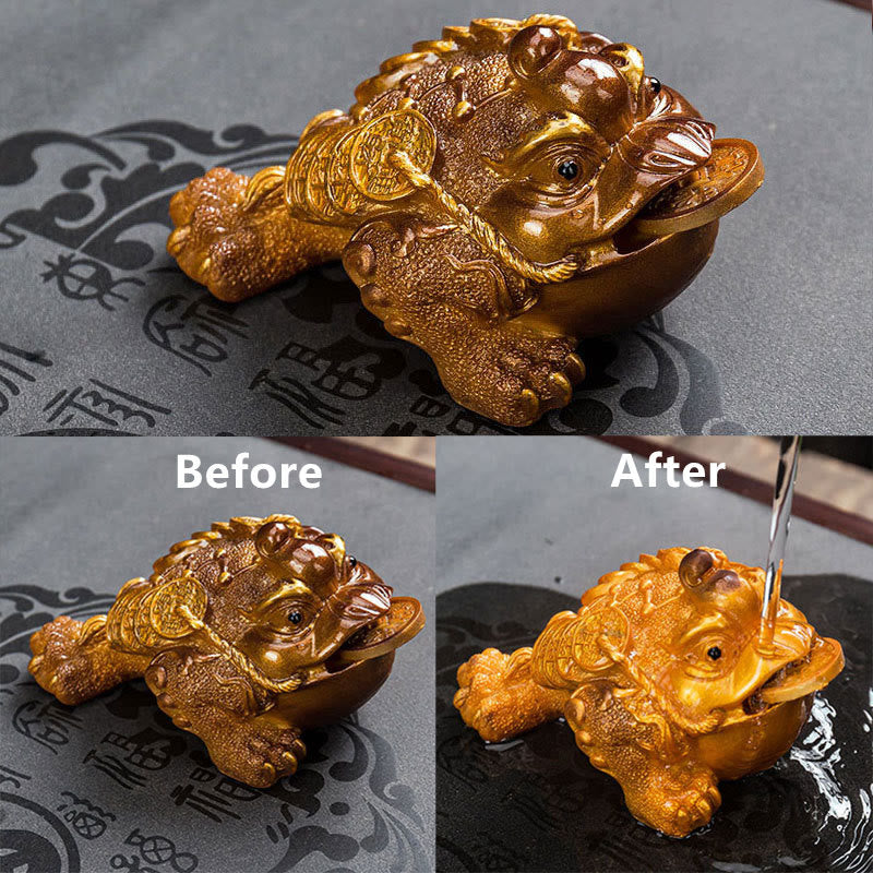 Buddha Stones Zmieniające Kolor FengShui Bogactwo Szczęśliwa Żaba Miedziana Moneta Herbata Zwierzę Żywica Figurka Dekoracja