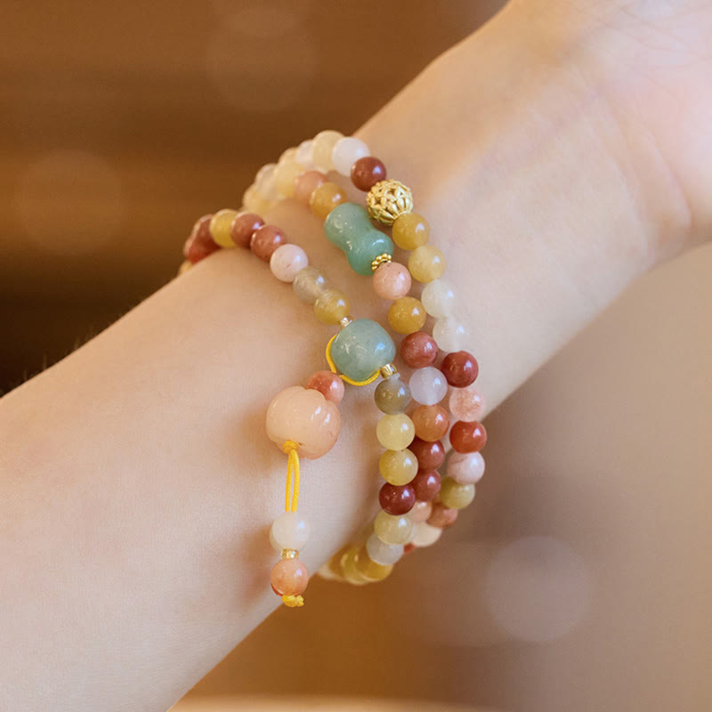 Buddha Stones Naturalny Złoty Jedwab Jadeit Dynia Charm Bransoletka Bogactwo Szczęście Potrójne Owijanie