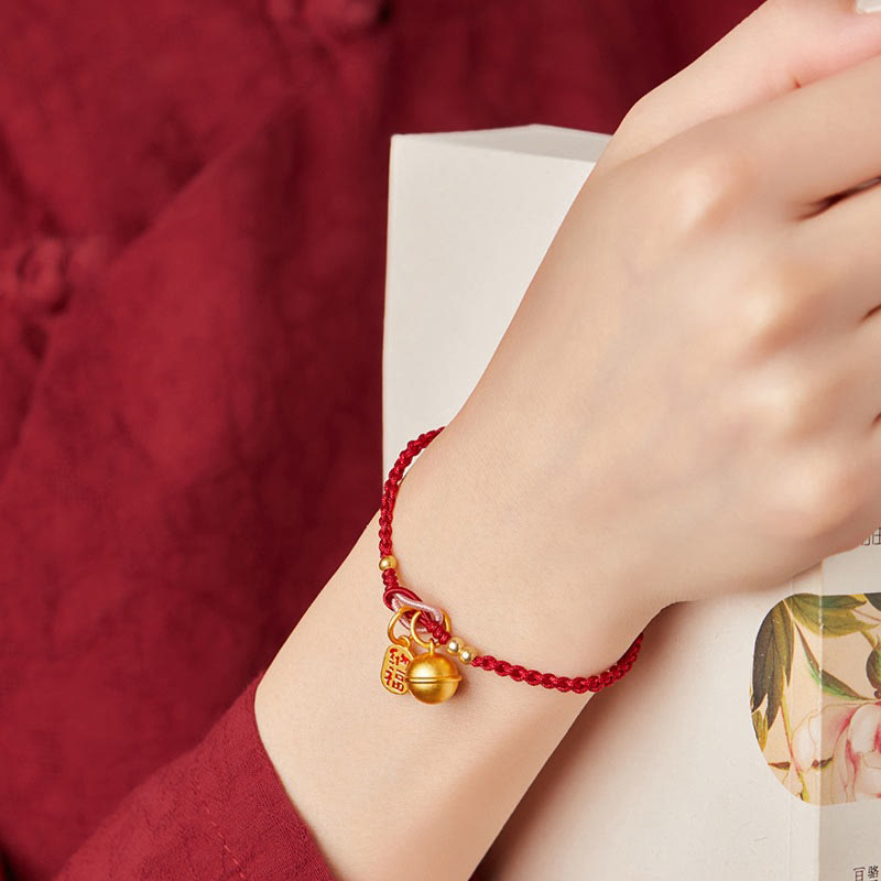 Buddha Stones ręcznie robione Fu Charakter Charm Szczęście Dzwonek Szczęścia Czerwona Bransoletka z Linii