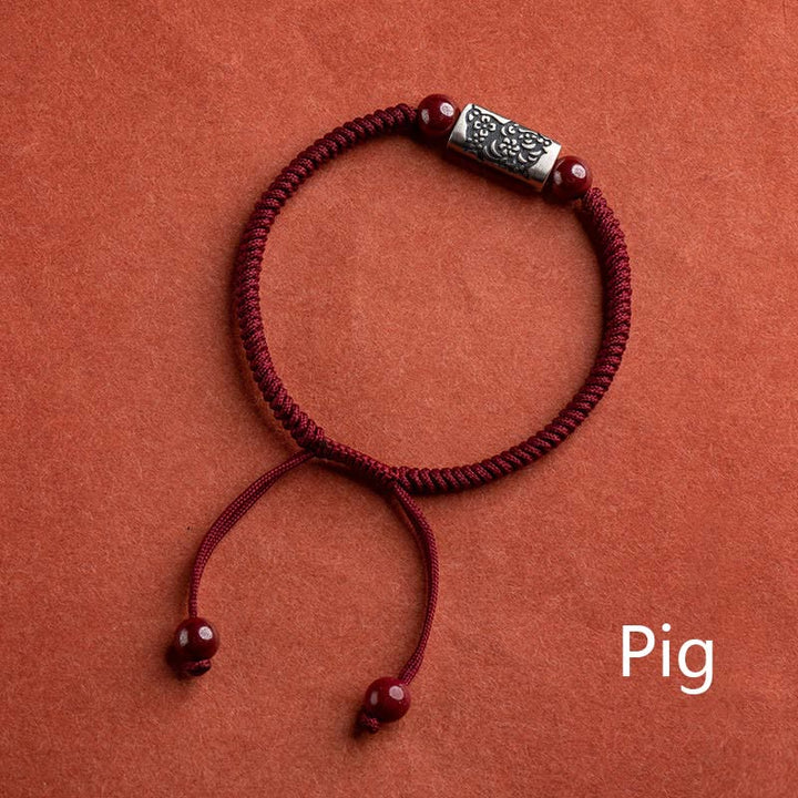 Bransoletka z Buddha Stones 925 srebro 12 chińskich znaków zodiaku z cynobrem