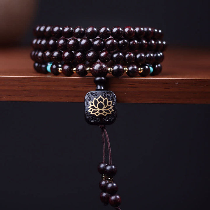 Buddha Stones 108 Mala Koraliki Tybetańskie Małe Liście Czerwone Drzewo Sandałowe Bransoletka Równowagi Lotosu