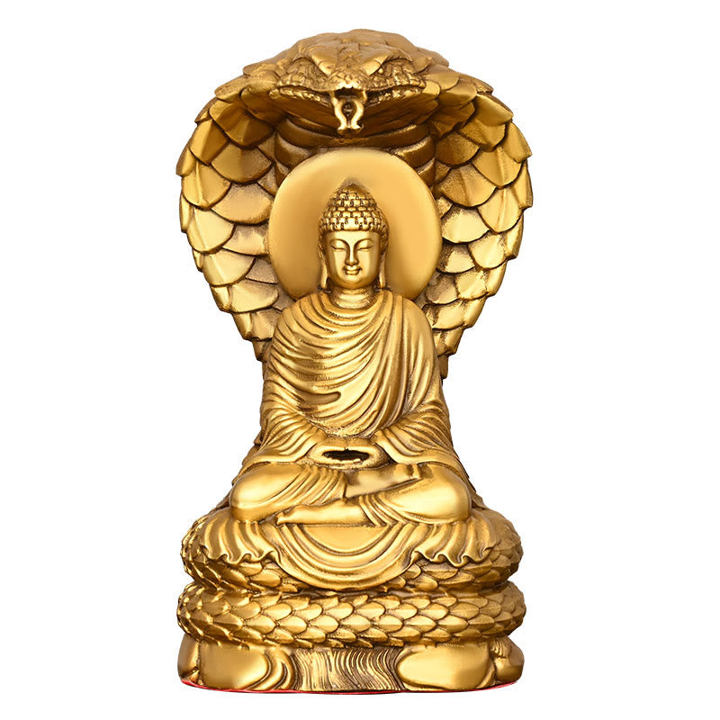 Buddha Stones Budda Siakjamuni Figurka węża Spokój Miedziana statua Ofiara domowa Dekoracja - image 6