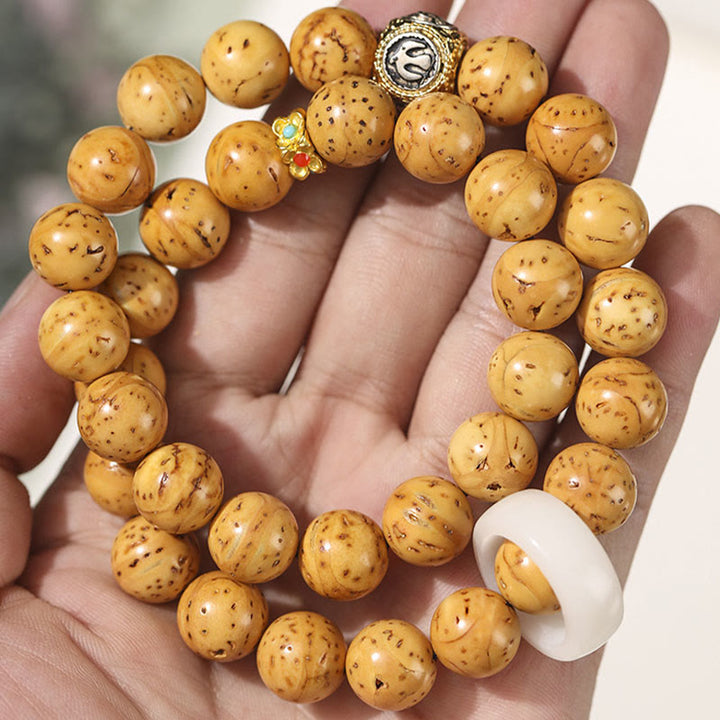 Buddha Stones Tybetańskie Naturalne Fioletowe Złoto Szczur Bodhi Nasiona Bogactwa Bransoletka Podwójnie Owijana