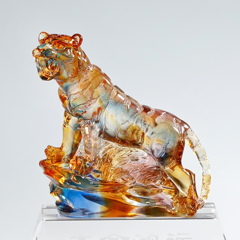 Ręcznie robiony Liuli Crystal Tiger Art Piece Ochrona Dekoracja Domu