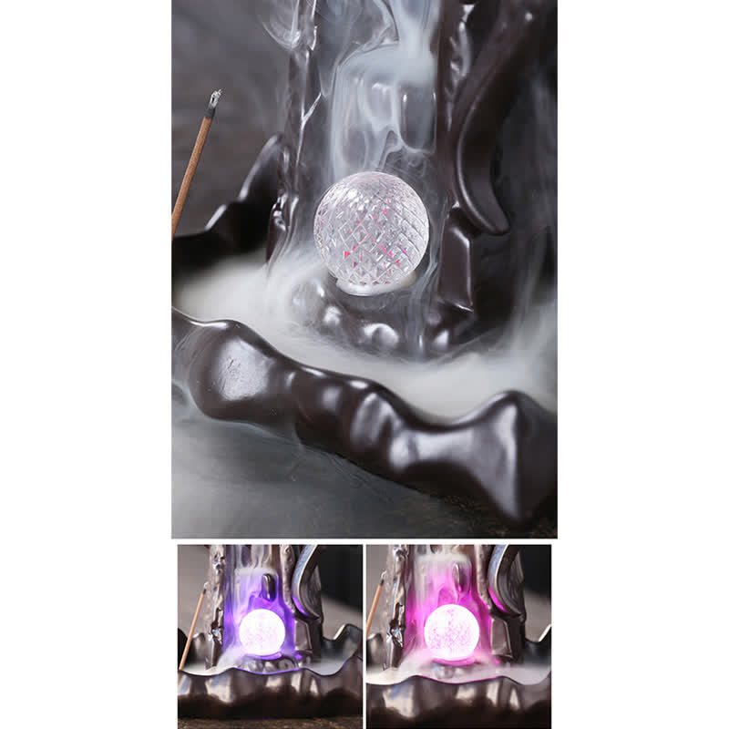 Nordic Dragon Ceramic Backflow Smoke Fountain Medytacja Uzdrawiająca Kadzielnica Dekoracja Kula Led